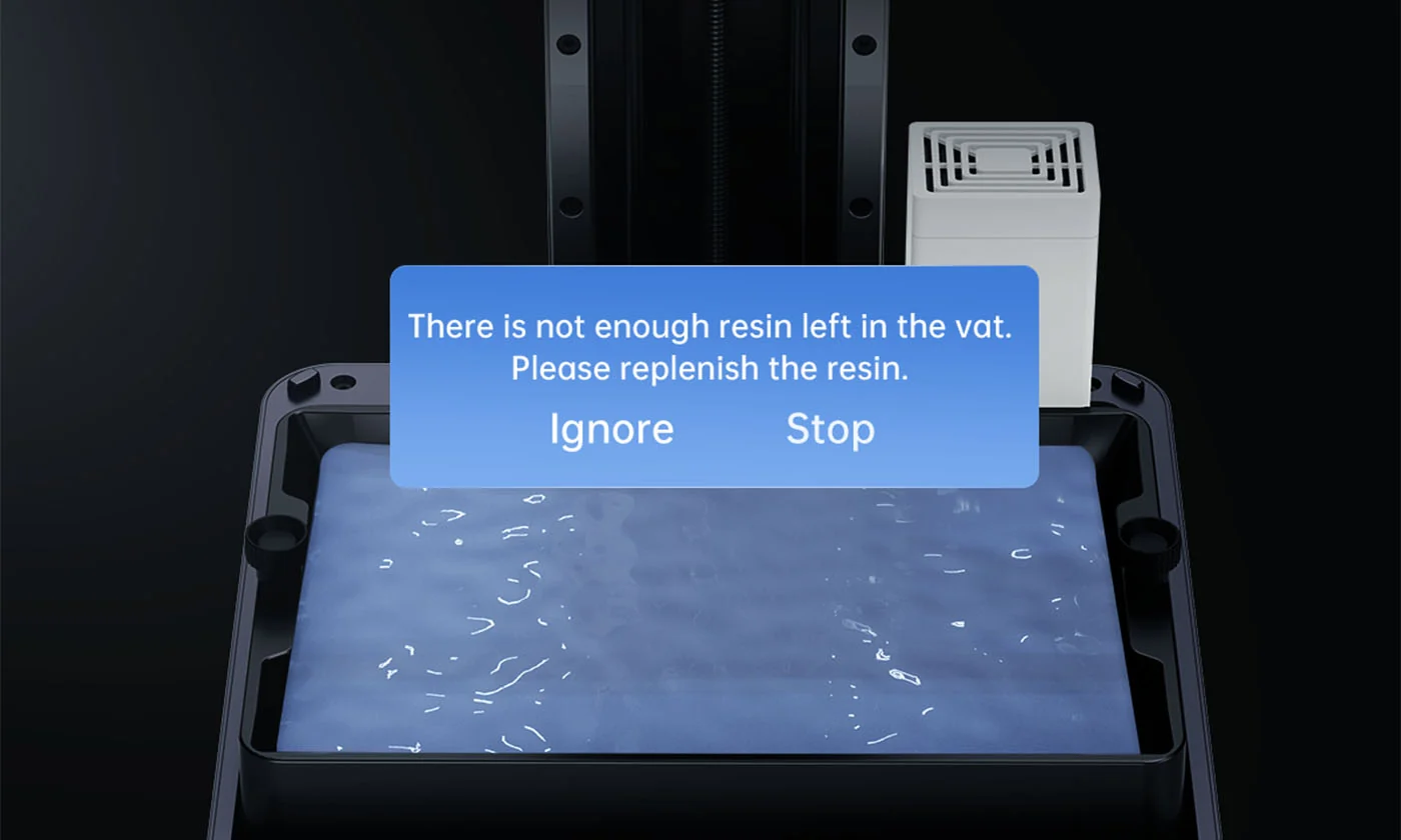 Resin Usage Monitoring: Ensures sufficient resin for continuous printing